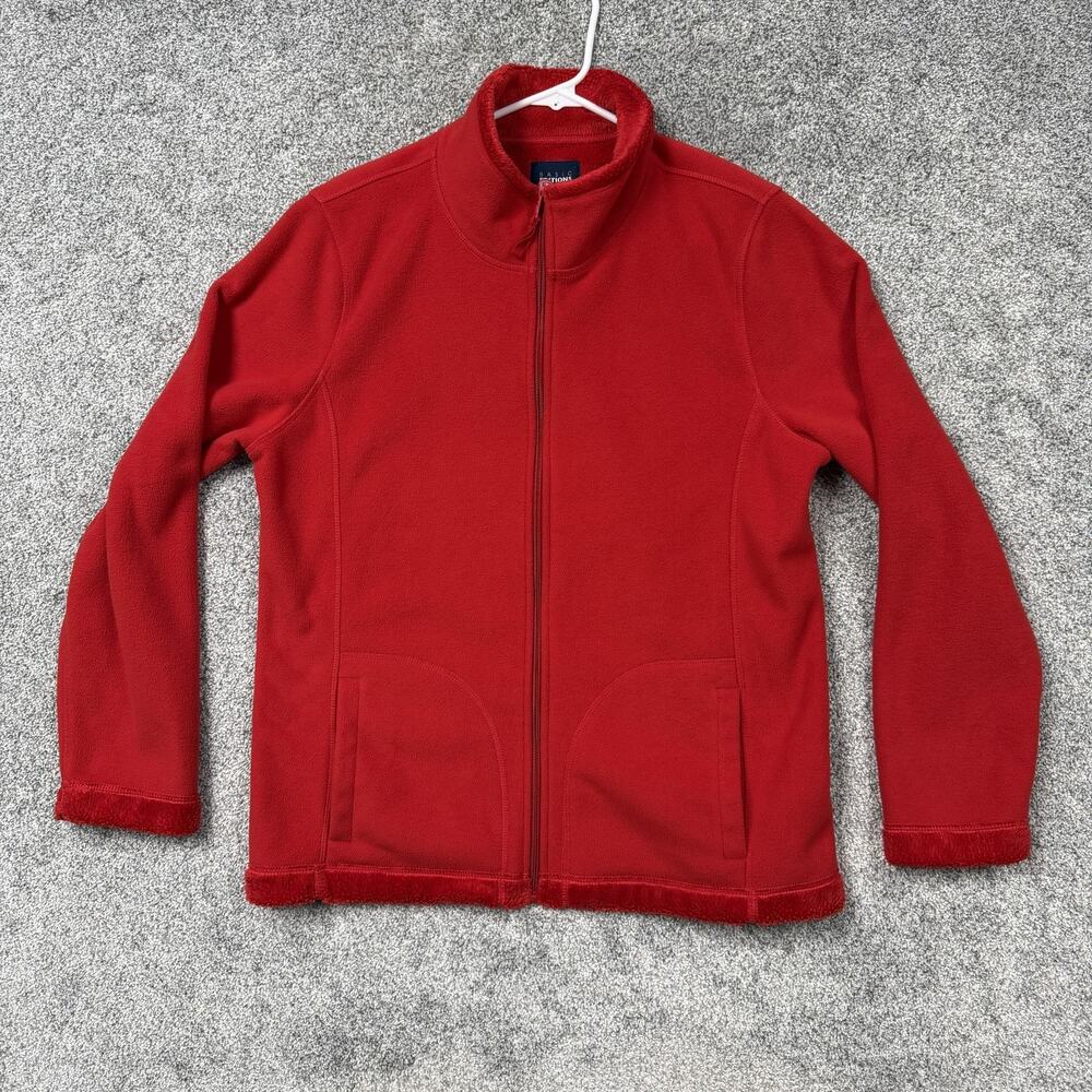 Basic Editions Jacket Womens L Red Fleece Full Zip Mock Neck Soft Warm Gorpcore